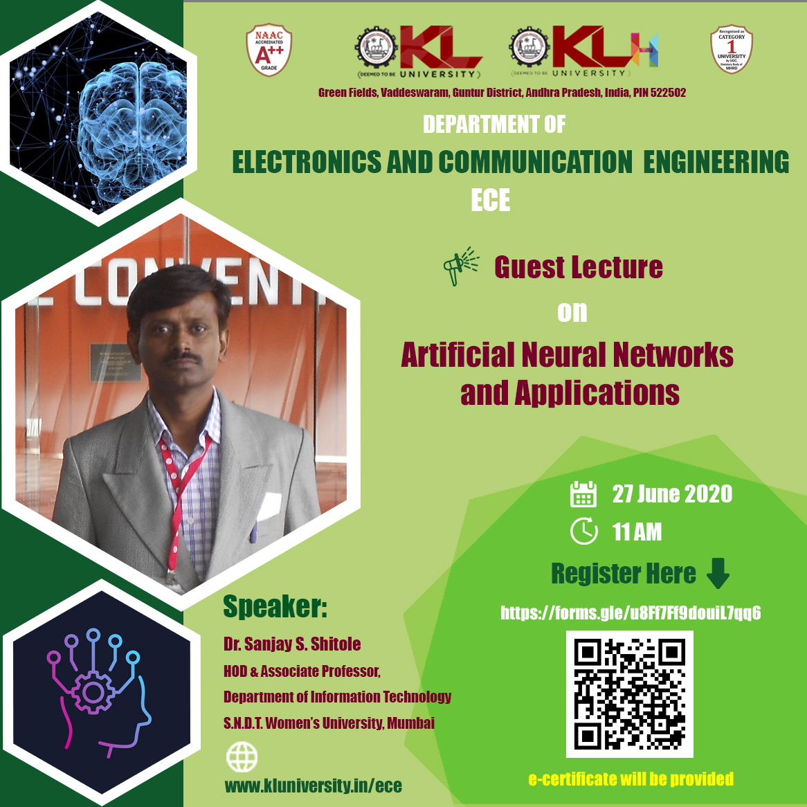 Guest lecture on  'Artificial Neural Networks and Applications' by Dr.Sanjay S. Shitole